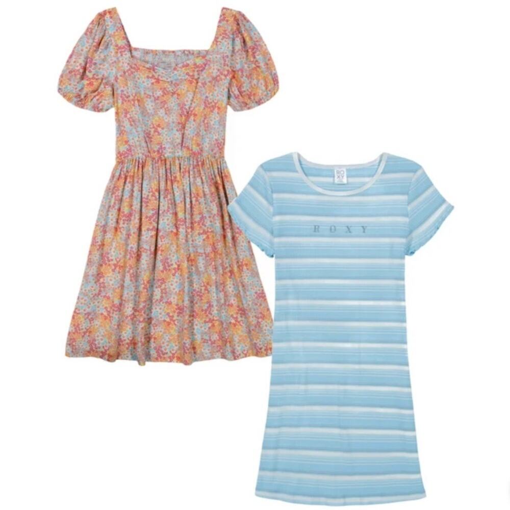 ROXY Girl’s Floral and Striped Dress Set Size Medium NWT